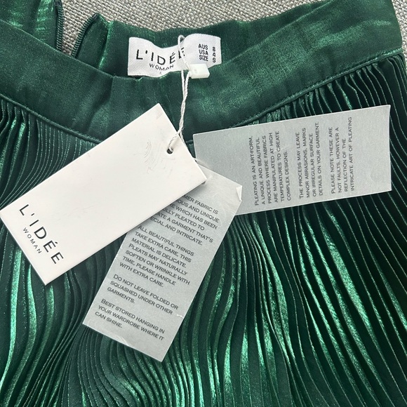 New NWT L'IDÉE Pleated Green Maxi Papillon Skirt in Pine Shimmer - Picture 7 of 17